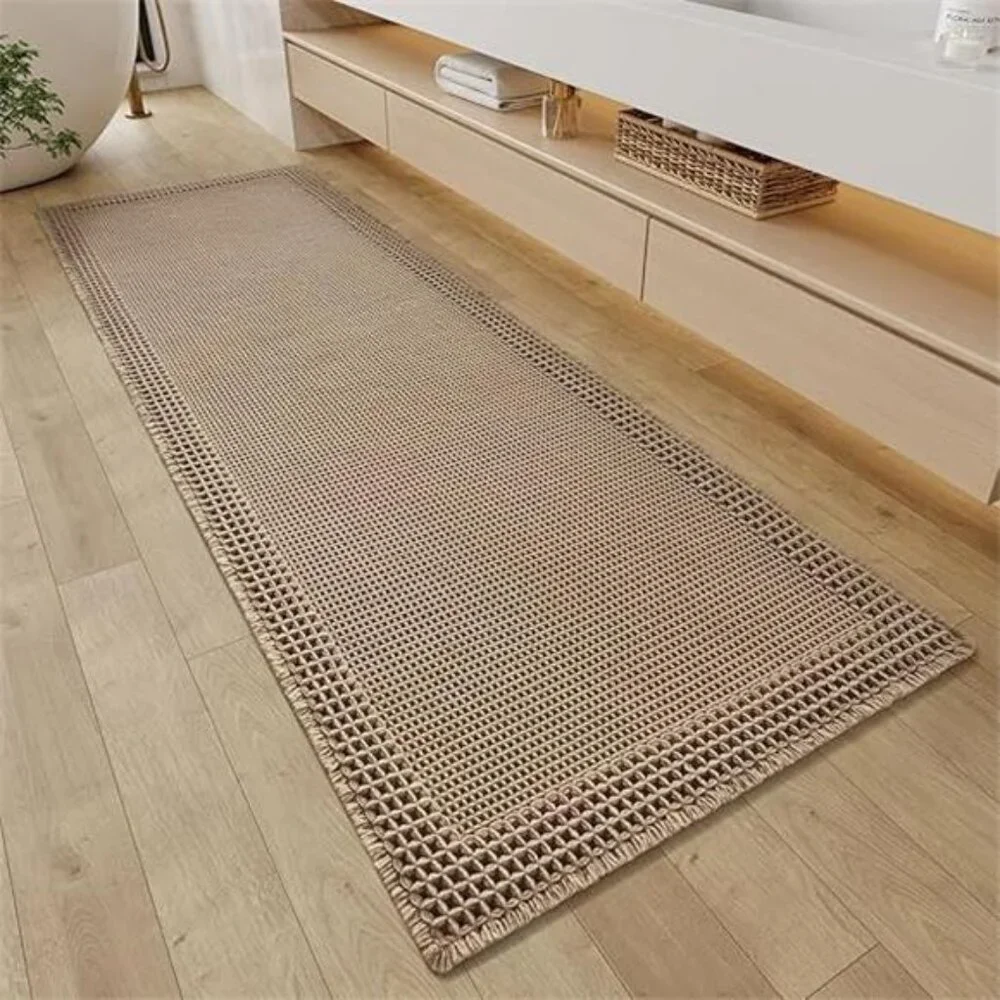 Waffle Bathroom Runner Rugs, Super Absorbent Bath Mat Non Slip Washable
